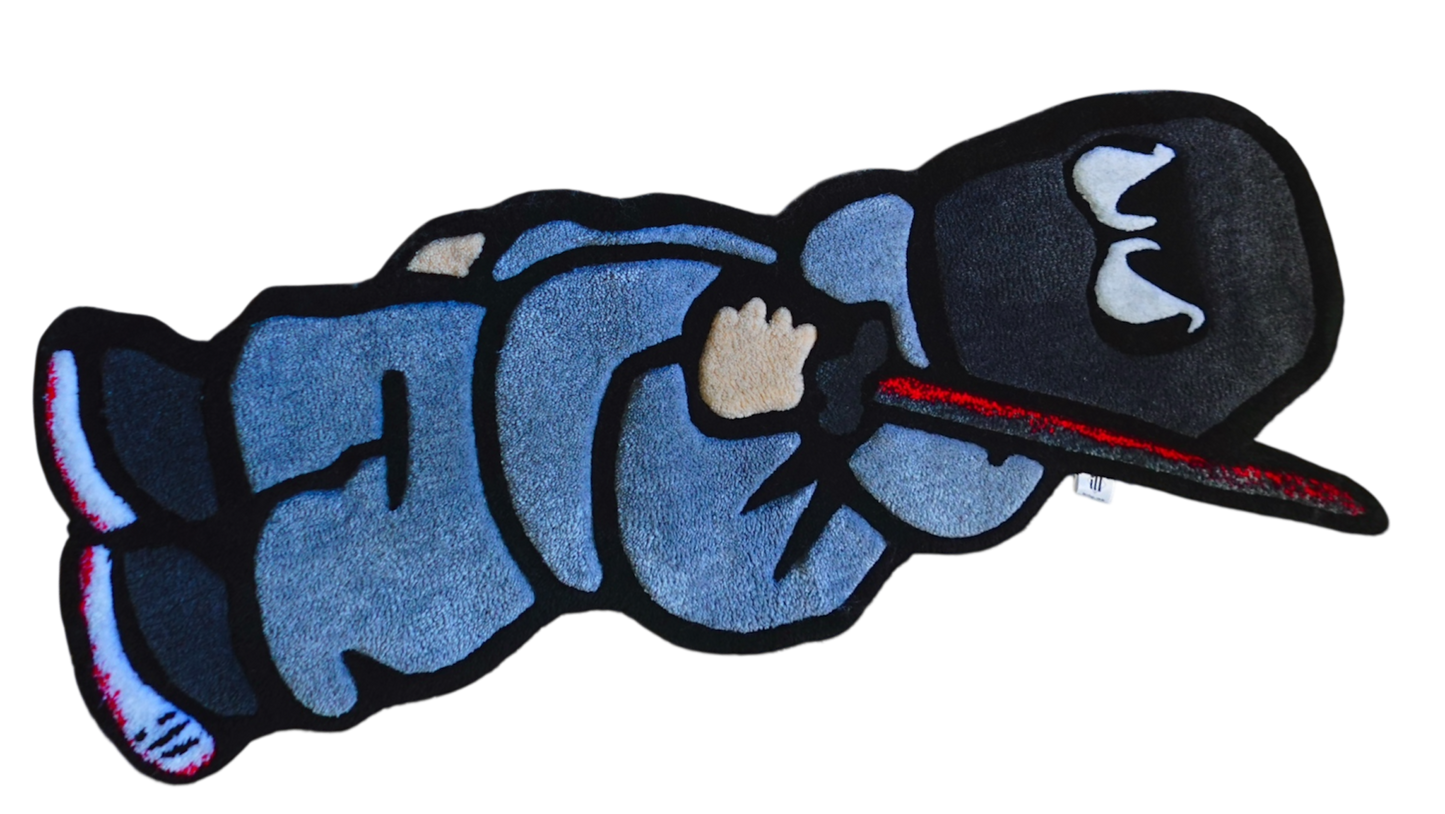 Grey Tracksuit Sword Character Tufted Rug – Street Culture Inspired Floor Art