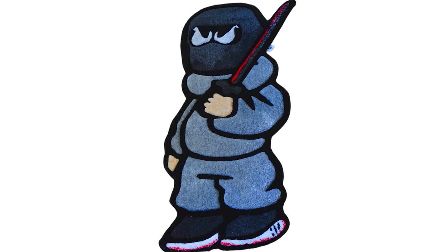 Grey Tracksuit Sword Character Tufted Rug – Street Culture Inspired Floor Art