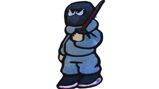 Grey Tracksuit Sword Character Tufted Rug – Street Culture Inspired Floor Art