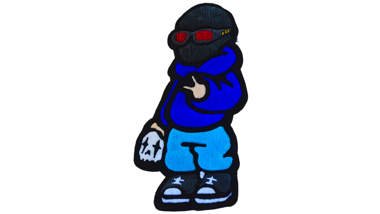 Blue Balaclava Character Rug – Street Culture Inspired Handmade Tufted Rug