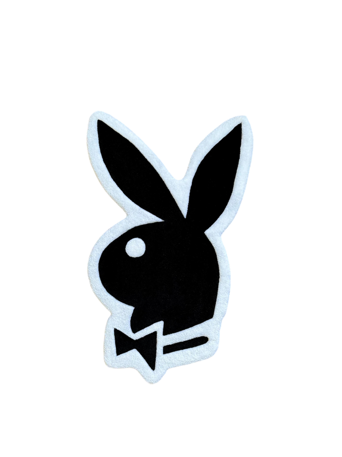 Black & White Bunny Logo Rug – Handmade Graphic Tufted Piece