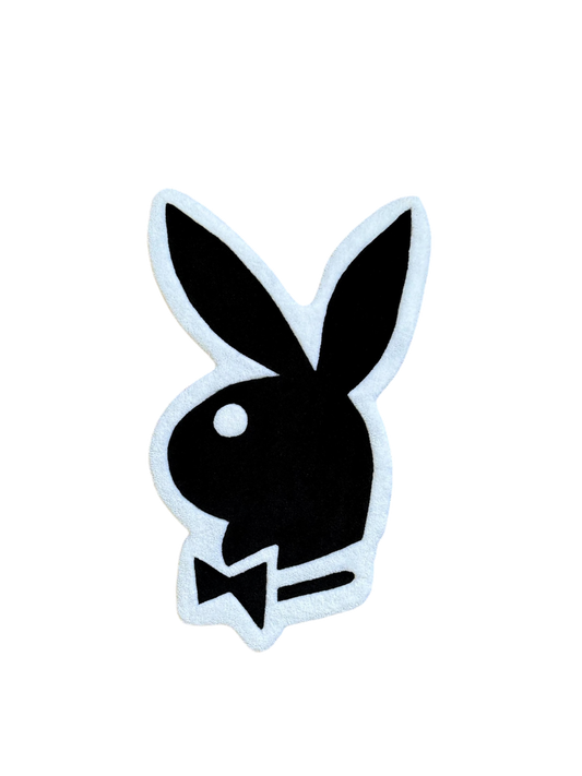 Black & White Bunny Logo Rug – Handmade Graphic Tufted Piece