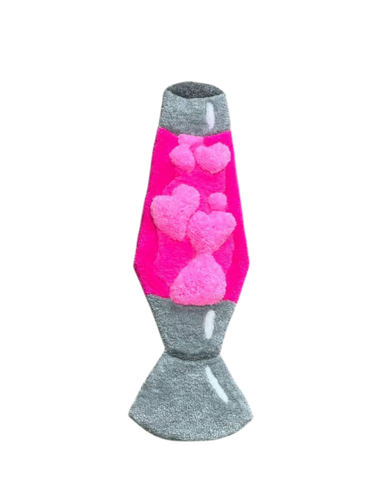 Retro Lava Lamp Rug (Silver & Pink) – Handmade Graphic Rug Art